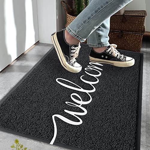 Fireosma Doormat, Outdoor Indoor Welcome mat, Durable Non-Slip Easy to Clean Front Doormat, Entrance Rectangular Doormat, for high Traffic Areas (30" x 17.5", Black)