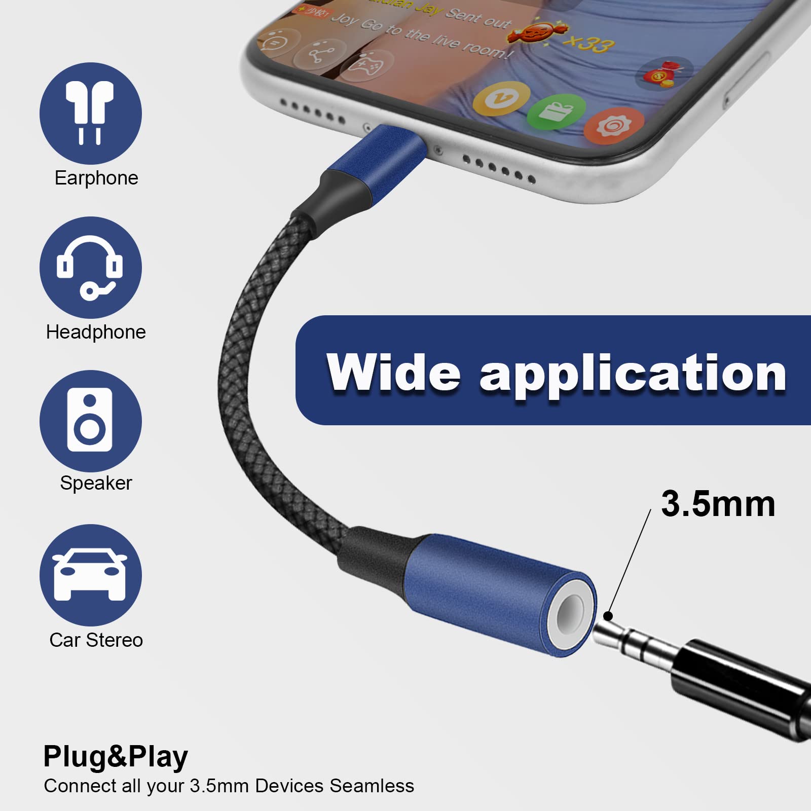 Hayner-Seek 3.5mm Adapter, iPhone Headphones Adapter, iPhone Dongle, iPhone Connector Adapter for iPhone 13/13 Pro/13 Mini/12/12 Pro/12 Mini/11/SE/X XR