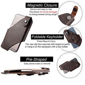 Gentlestache Leather Cell Phone Holster with Belt Clip,Leather Phone Pouch for iPhone Samsung Motorola,Belt Case with Belt Loops,Leather Phone Case on Belt,Cell Phone Sheath,Large Size,Darkbrown