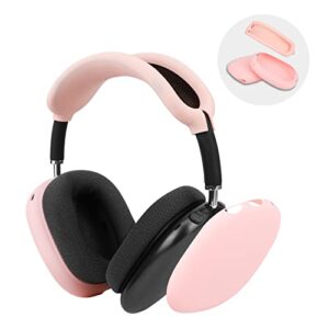 ootsr silicone case cover for airpods max headphones, anti-scratch ear cups cover and headband cover accessories skin protector (pink)