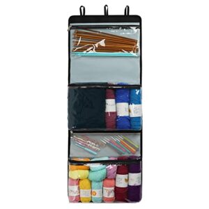 ai car fun hanging yarn knitting storage organizer with 4 compartments, clear wall display bulky yarn organizers over the door, hanging bags for knitting needles, crochet hooks