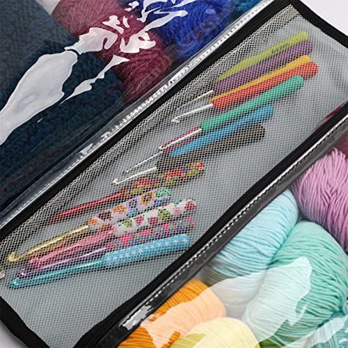 Ai CAR FUN Hanging Yarn Knitting Storage Organizer with 4 Compartments, Clear Wall Display Bulky Yarn Organizers Over The Door, Hanging Bags for Knitting Needles, Crochet Hooks