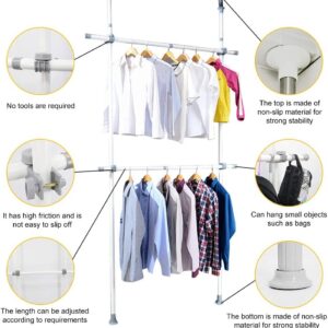 Adjustable Clothes Garment Rack for Hanging Clothes with 2 Layers of Retractable Heavy Closet Hanger Rods, Rolling Garment Rack with Shelves Carbon Steel Material 30"W x 97"L to 53"W x 119" L