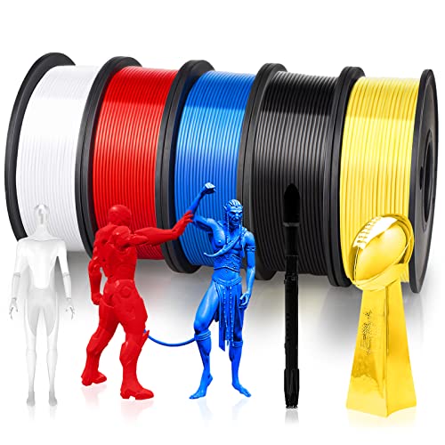 PLA 3D Printer Filament Bundle, 1.75mm 3D Printer Filament, Acurracy +/- 0.02mm, 250gX5 Spools, 1.25 Kg in Total, 5 Colors 3D Printer Filament Pack, No Clogging&Bubble, Fit for 3D Pen and FDM Printer