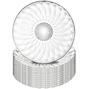 hiceeden set of 12 crystal glass salad plate, 8 inch round clear dessert plates restaurant serving party plates for fruits, snacks