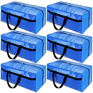 fixwal heavy duty extra large moving bags storage bags totes with backpack straps strong handles & zippers clothes moving supplies packing bags for space saving (blue 6 pack)