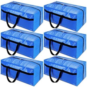 Fixwal Heavy Duty Extra Large Moving Bags Storage Bags Totes with Backpack Straps Strong Handles & Zippers Clothes Moving Supplies Packing Bags for Space Saving (Blue 6 Pack)