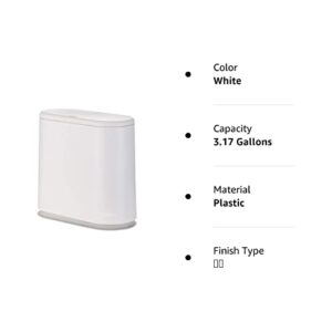 Cq acrylic 12 Liter Rectangular Plastic Trash Can Wastebasket with Press Type Lid,3.17 Gallon Dog Proof Garbage Container Bin for Bathroom,Powder Room,Bedroom,Kitchen,Craft Room,Office (White)