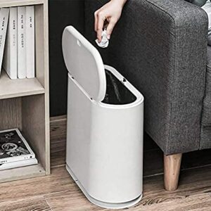 Cq acrylic 12 Liter Rectangular Plastic Trash Can Wastebasket with Press Type Lid,3.17 Gallon Dog Proof Garbage Container Bin for Bathroom,Powder Room,Bedroom,Kitchen,Craft Room,Office (White)