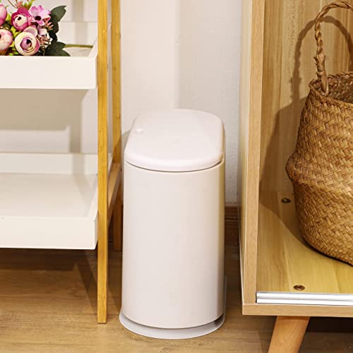 Cq acrylic 12 Liter Rectangular Plastic Trash Can Wastebasket with Press Type Lid,3.17 Gallon Dog Proof Garbage Container Bin for Bathroom,Powder Room,Bedroom,Kitchen,Craft Room,Office (White)