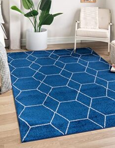 rugs.com lattice frieze collection rug – 9' x 12' navy blue medium rug perfect for living rooms, large dining rooms, open floorplans