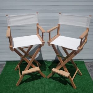 2 Pack 30" Director's Chair Natural Oak Frame-with White Canvas, Bar Height