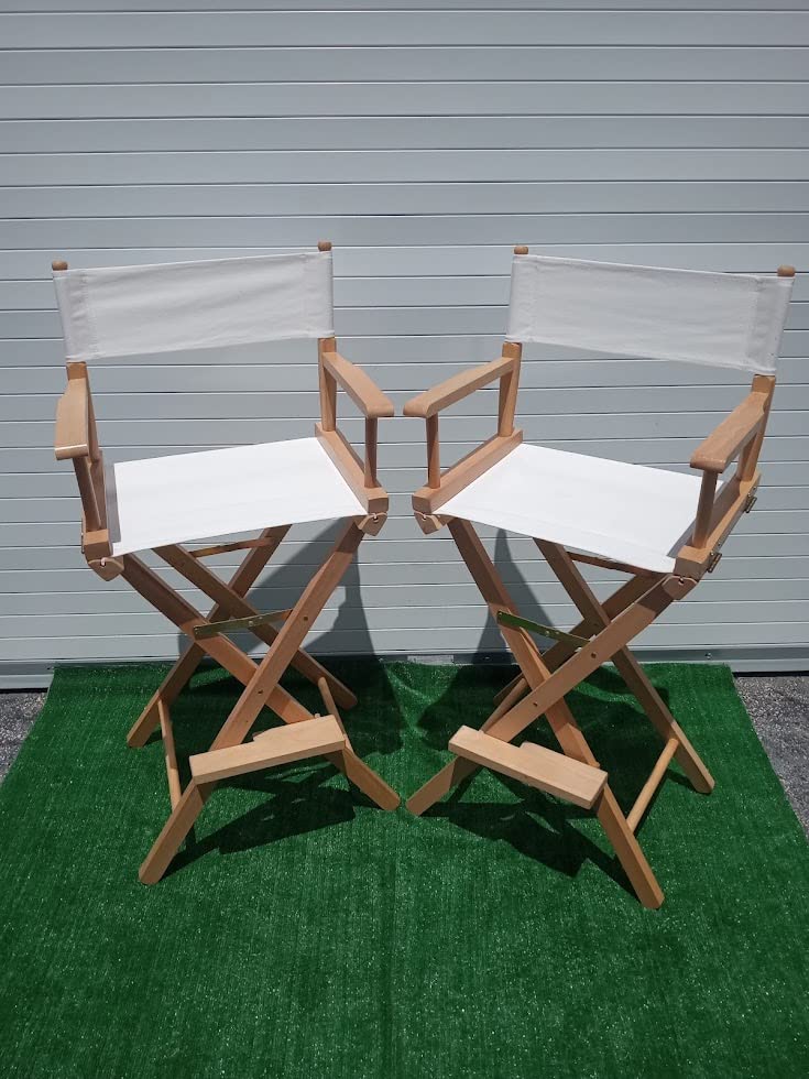 2 Pack 30" Director's Chair Natural Oak Frame-with White Canvas, Bar Height