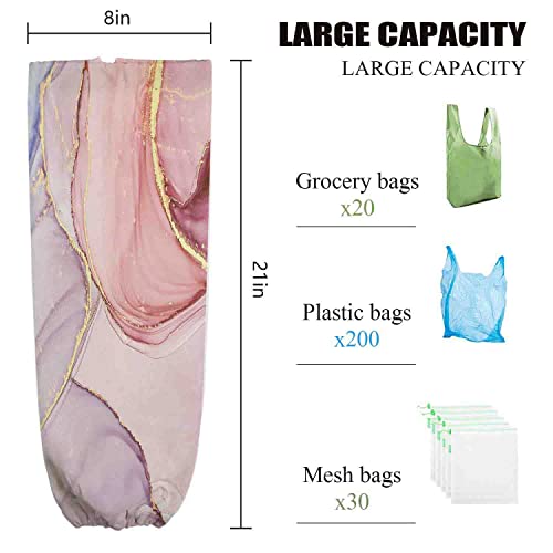 WAWEKMUZ Cute Plastic Bag Holder,Pink Marble,Grocery Bags Dispenser,Shopping Bag Organizer,Gifts for Kitchen Decor