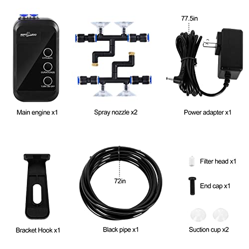 REPTI ZOO Reptile Humidifier, Mini Automatic Misting System for Reptile Terrariums, Rainforest Spray System with Adjustable Spray Nozzles