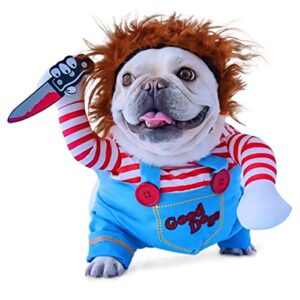 pet deadly doll dog costume, novelty halloween christmas costumes funny dog cosplay outfits cute clothes for small medium large dogs cats party dress up cool puppy costumes scary spooky apparel blue