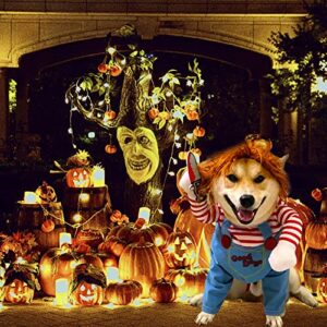 Pet Deadly Doll Dog Costume, Novelty Halloween Christmas Costumes Funny Dog Cosplay Outfits Cute Clothes for Small Medium Large Dogs Cats Party Dress Up Cool Puppy Costumes Scary Spooky Apparel Blue