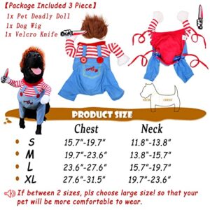 Pet Deadly Doll Dog Costume, Novelty Halloween Christmas Costumes Funny Dog Cosplay Outfits Cute Clothes for Small Medium Large Dogs Cats Party Dress Up Cool Puppy Costumes Scary Spooky Apparel Blue