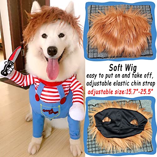 Pet Deadly Doll Dog Costume, Novelty Halloween Christmas Costumes Funny Dog Cosplay Outfits Cute Clothes for Small Medium Large Dogs Cats Party Dress Up Cool Puppy Costumes Scary Spooky Apparel Blue