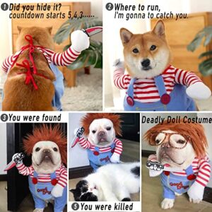 Pet Deadly Doll Dog Costume, Novelty Halloween Christmas Costumes Funny Dog Cosplay Outfits Cute Clothes for Small Medium Large Dogs Cats Party Dress Up Cool Puppy Costumes Scary Spooky Apparel Blue