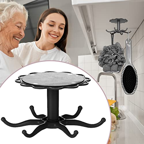 SolwDa 360 De Gree Rotatable Hook Six Cl Aw Kitchen Storage Wall Hanging Punching Seamless Hanger Strong Glue Hook Dish Mats for Drying Silicone, Black, One Size