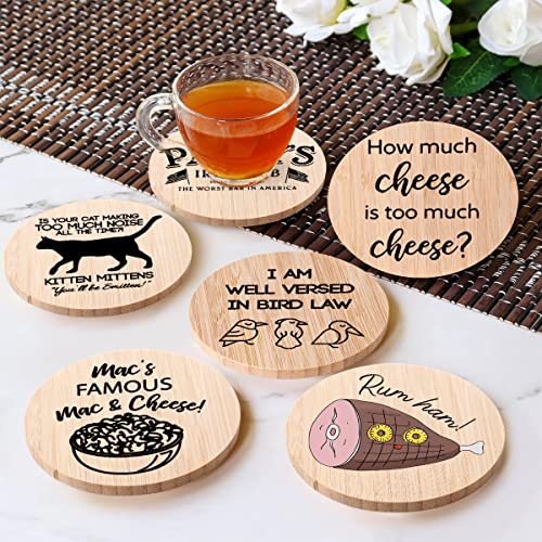 Always Sunny in Philadelphia Bamboo Wood Coasters Set of 6, Funny Coasters with Holder Housewarming Gift Kitchen Decor