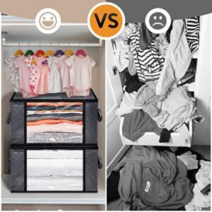 12 Pack Jumbo Clothes Storage Bins Bags 90L Large Capacity Blanket Organizer Containers, Foldable Storage Closet Containers with Clear Window Handle for Organizing Clothing Bedroom Comforter (Grey)