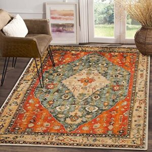 Boho Area Rug, 4' x 6' Machine Washable Rugs for Entryway Faux Wool Large Rugs Distressed Throw Rug Non-Slip Floor Carpet for Indoor Bedroom Kitchen Living Room