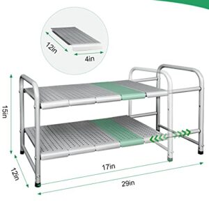 MULISOFT 2-Tier 10 Panels Under Sink Organizer Kitchen Rack Expandable Cabinet Shelf Organizer Rack with Removable Panels for Kitchen Bathroom Storage (expand from 17 to 29 inches) Stainless Steel