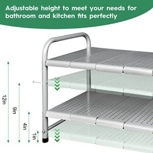 MULISOFT 2-Tier 10 Panels Under Sink Organizer Kitchen Rack Expandable Cabinet Shelf Organizer Rack with Removable Panels for Kitchen Bathroom Storage (expand from 17 to 29 inches) Stainless Steel