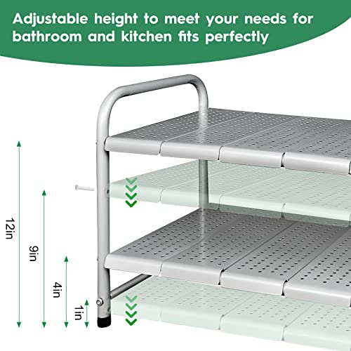 MULISOFT 2-Tier 10 Panels Under Sink Organizer Kitchen Rack Expandable Cabinet Shelf Organizer Rack with Removable Panels for Kitchen Bathroom Storage (expand from 17 to 29 inches) Stainless Steel