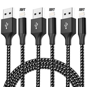 Apple MFi Certified Lightning Cable 3 Pack 10 FT，Nylon Braided iPhone Charger Fast Charging iPhone Charger Cord Super Long Compatible with iPhone 13 12 11 Pro Max XR XS X 8 7 6 Plus SE iPad and More