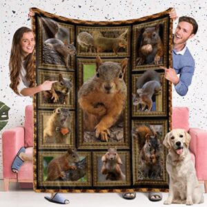 funny squirrel gifts for squirrel lovers, squirrel blanket fleece soft cozy throw blanket for couch bed living room, lightweight flannel plush warm travel throws and blankets for sofa 50x60 inches