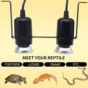 Dual Reptile Light Fixture Heat Lamps 2 in 1 E27 Base UVB Reptile Light Fixture Dome Heat Lighting Lamp Combo kit ffor Reptiles, Bearded Dragon, lguana, Snake, Turtle Tank (Two lamp Heads)