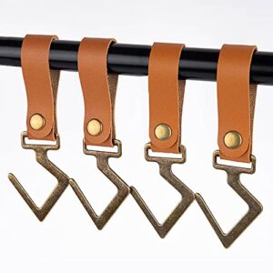 MolonButterfly Rustic Brown Leather S Hooks - Set of 8 Heavy Duty Multi-Purpose Hooks for Hanging Pots, Pans, Utensils, and More in Kitchen, Closet, RV - Stylish and Durable Storage Solution
