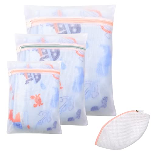 4Pcs Mesh Laundry Bags for Delicates with Premium Colorful Zipper Washing Machine Wash Bags for Underwear,Bra,Shoes, Swimsuit, Dress, T-Shirt,Coat,Hosiery,Travel Storage Bag