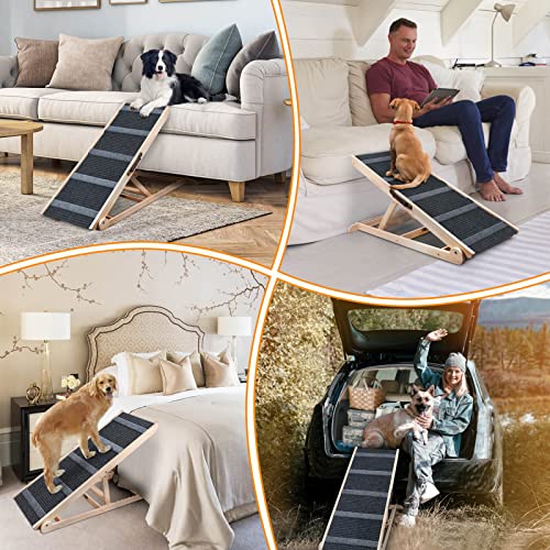 Pet Ramp, Upgrade Cat & Dog Ramp for Bed/Couch/Car with Non-Slip-5 Layer, 6 Adjustable Height Folding Pet Ramp for Small /Older Dogs Up to 200 LBS (Upgraded, 41.5" x 14.4")