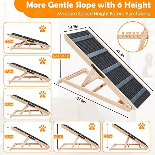 Pet Ramp, Upgrade Cat & Dog Ramp for Bed/Couch/Car with Non-Slip-5 Layer, 6 Adjustable Height Folding Pet Ramp for Small /Older Dogs Up to 200 LBS (Upgraded, 41.5" x 14.4")