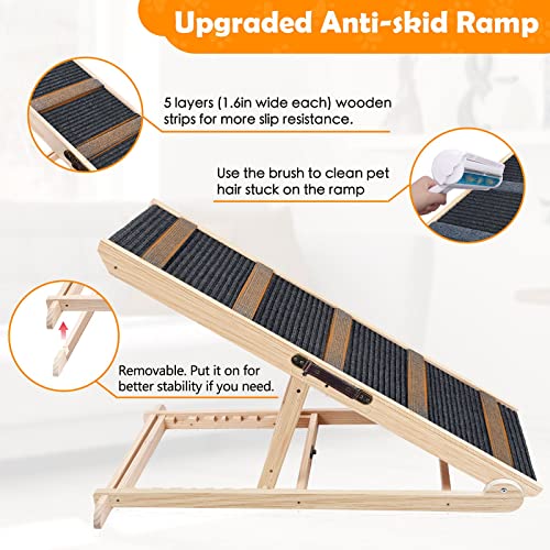 Pet Ramp, Upgrade Cat & Dog Ramp for Bed/Couch/Car with Non-Slip-5 Layer, 6 Adjustable Height Folding Pet Ramp for Small /Older Dogs Up to 200 LBS (Upgraded, 41.5" x 14.4")