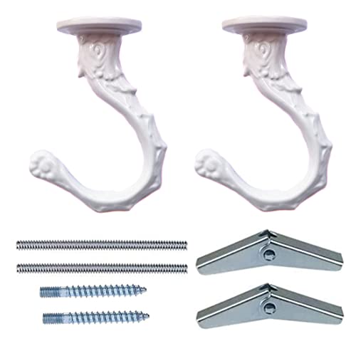 GDQLCNXB Ceiling Hooks 2.6"/65mm - Heavy Duty Swag Hook with Steel Screws Bolts and Toggle Wings for Hanging Plants Ceiling Installation Cavity Wall Fixing White - (2 Sets)