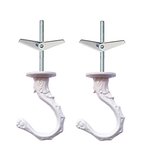 GDQLCNXB Ceiling Hooks 2.6"/65mm - Heavy Duty Swag Hook with Steel Screws Bolts and Toggle Wings for Hanging Plants Ceiling Installation Cavity Wall Fixing White - (2 Sets)