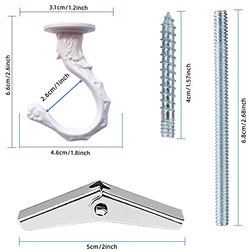 GDQLCNXB Ceiling Hooks 2.6"/65mm - Heavy Duty Swag Hook with Steel Screws Bolts and Toggle Wings for Hanging Plants Ceiling Installation Cavity Wall Fixing White - (2 Sets)