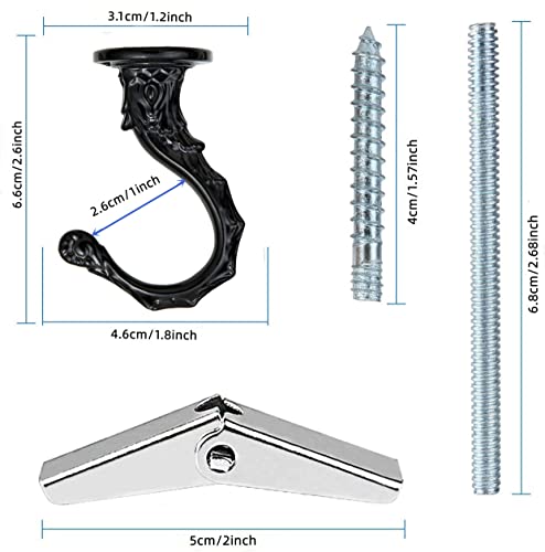 GDQLCNXB Ceiling Hooks 2.6"/65mm - Heavy Duty Swag Hook with Steel Screws Bolts and Toggle Wings for Hanging Plants Ceiling Installation Cavity Wall Fixing Black - (2 Sets)