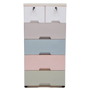 NG NOPTEG Plastic Drawers Dresser, Storage Cabinet with 6 Drawers, Closet Drawers Tall Dresser Organizer for Clothes, Playroom, Bedroom Furniture (Macaron)