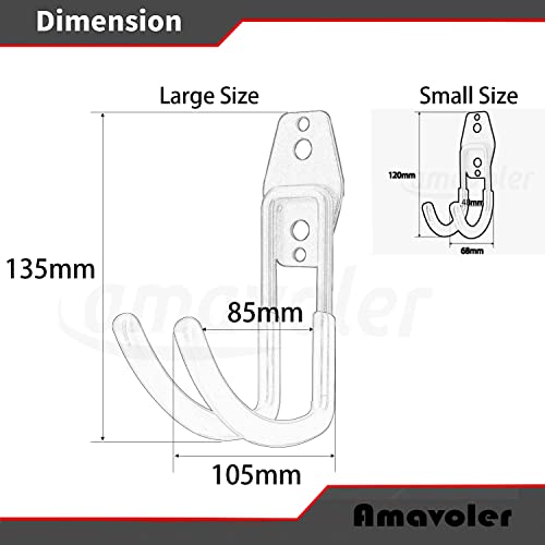 amavoler Wall Mount Helmet Hook Holder Black,2 Large Double Iron Curved Hook Tools with Mounting Screws. A Good Home for Harley, Honda, Kawasaki, etc Helmet (Large Hook x2)