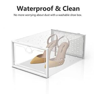 Pinkpum Shoe Ogranizer for Closet, 12 Pack Shoe Storage Boxes Clear Plastic Stackable Shoe Box, Shoe Containers Storage with Lids, Sneaker Container Bin Holder, Clear White