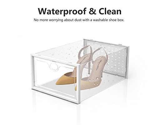 Pinkpum Shoe Ogranizer for Closet, 12 Pack Shoe Storage Boxes Clear Plastic Stackable Shoe Box, Shoe Containers Storage with Lids, Sneaker Container Bin Holder, Clear White