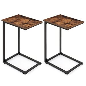 Nandae C Shaped End Table Set of 2, Rustic Side Table Bedside Table with Metal Frame for Laptop, Snack, Sofa Couch, Bed Living Room Bedroom, Rustic Brown