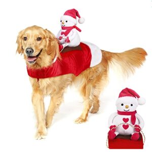 Lewondr Dog Christmas Costume,Winter Snowman Shaped Doll Riding on Dog Apparel Party Dressing Up Clothing for Pet Christmas Riding Outfit for Dogs Antler Hoodie Clothes Xmas Costumes,XX-Large Size,Red