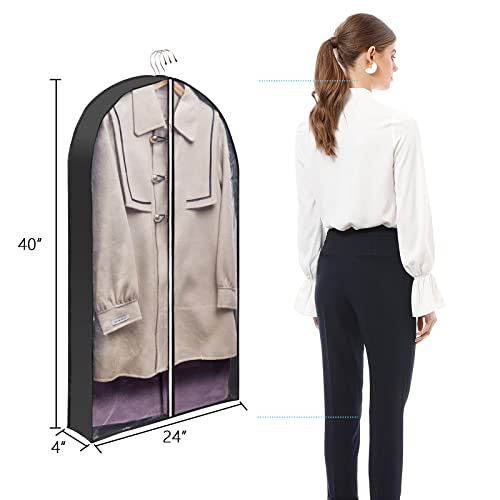 40" Garment Bags for Hanging Clothes 4" Gusset for Closet Storage and Travel Clear Hanging Bags for Dress Suits Coats Moth Proof, 3 Packs-Black